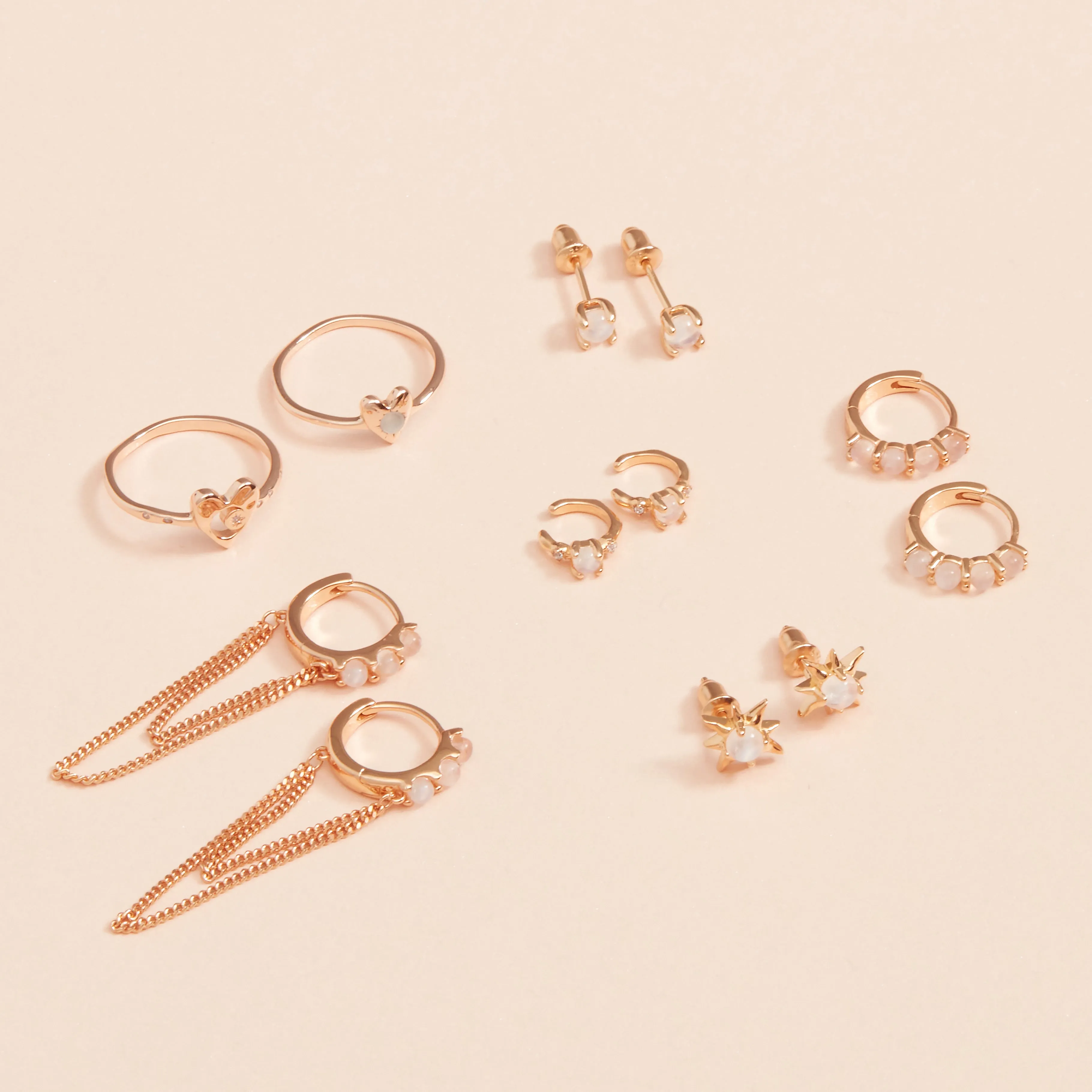 Moonstone Silver Chain Huggie Hoop Earrings
