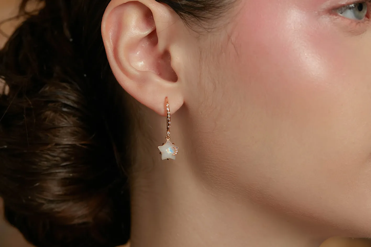 Moonstone Silver Star Earrings - Wishing Star