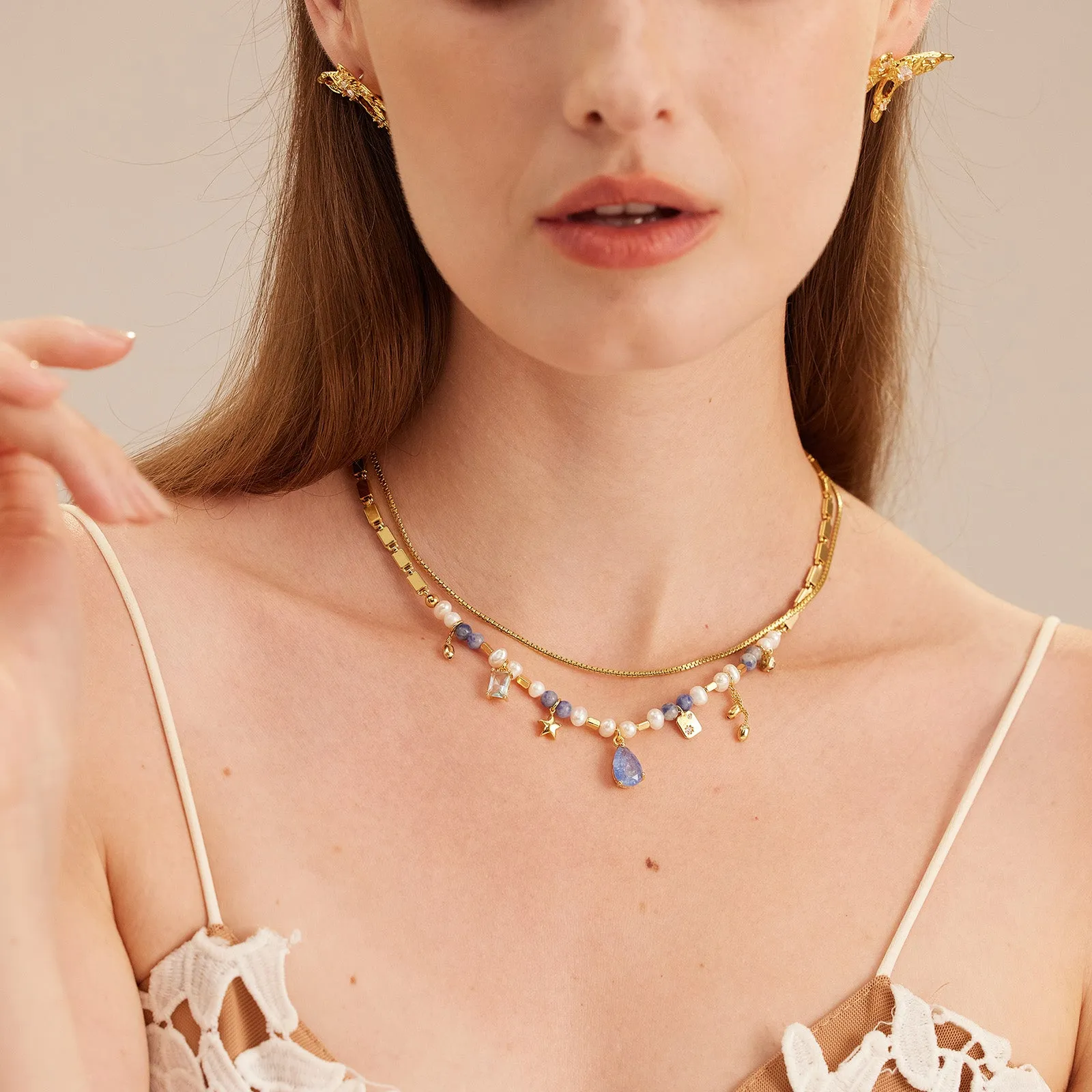 Multi Gemstone Pearl Necklace