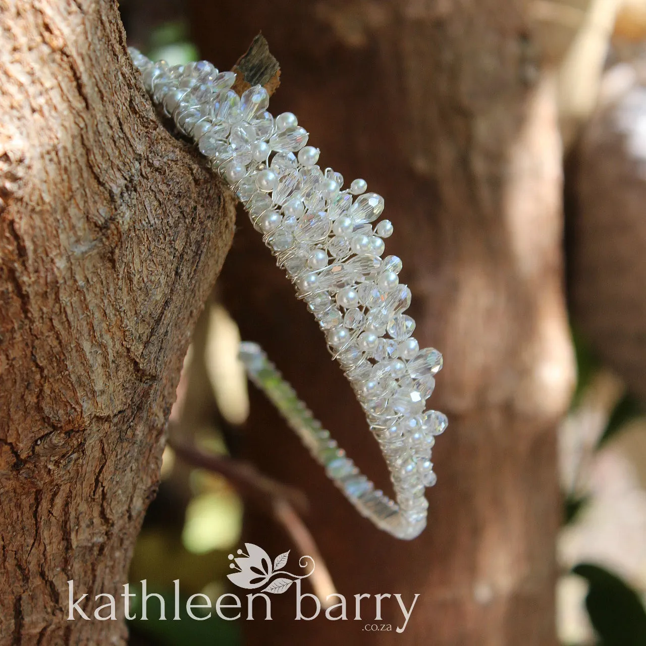 Natalie Tiara bridal crown - Clear and pearl (choice of colors) - Two height options