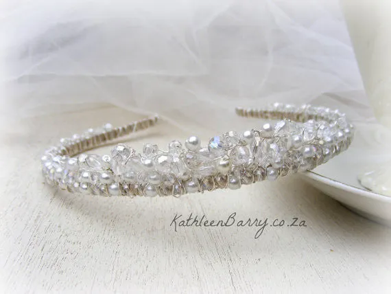 Natalie Tiara bridal crown - Clear and pearl (choice of colors) - Two height options
