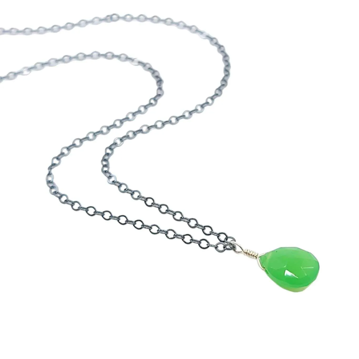 Necklace - Mint Green Chrysoprase Gemstone Oxidized Sterling by Foamy Wader