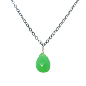 Necklace - Mint Green Chrysoprase Gemstone Oxidized Sterling by Foamy Wader