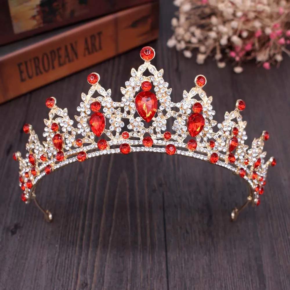 New Fashion Baroque Luxury Crystal AB Bridal Crown Tiara Light Gold Color Diadem Tiaras for Women Bride Wedding Hair Accessories
