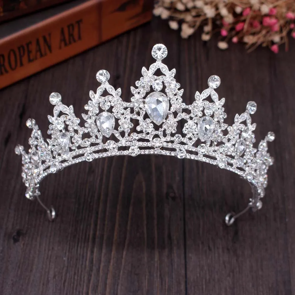 New Fashion Baroque Luxury Crystal AB Bridal Crown Tiara Light Gold Color Diadem Tiaras for Women Bride Wedding Hair Accessories