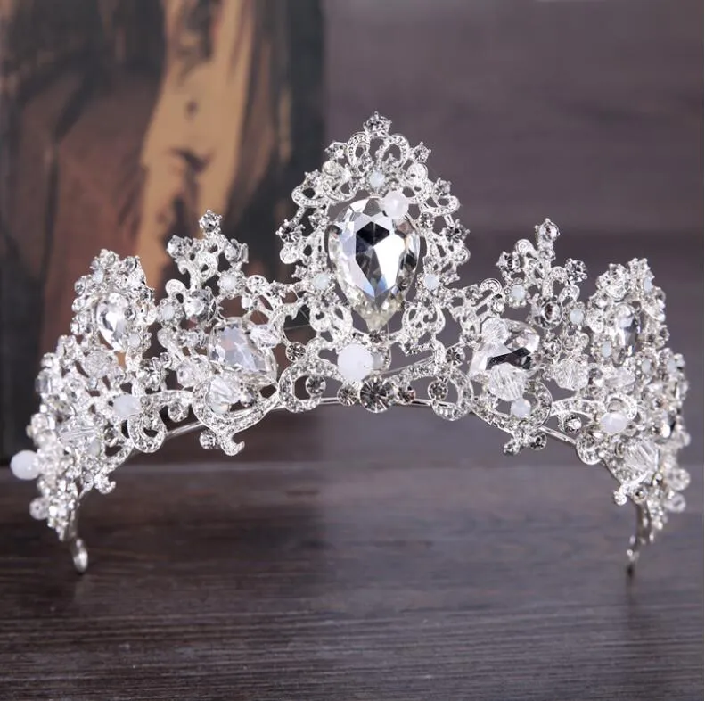 New Fashion Baroque Luxury Crystal AB Bridal Crown Tiara Light Gold Color Diadem Tiaras for Women Bride Wedding Hair Accessories