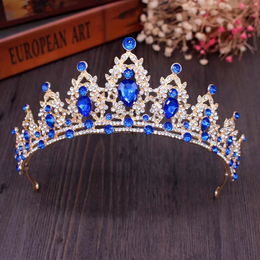 New Fashion Baroque Luxury Crystal AB Bridal Crown Tiara Light Gold Color Diadem Tiaras for Women Bride Wedding Hair Accessories