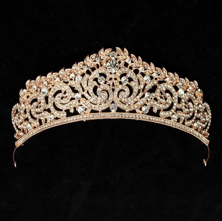 New Fashion Baroque Luxury Crystal AB Bridal Crown Tiara Light Gold Color Diadem Tiaras for Women Bride Wedding Hair Accessories
