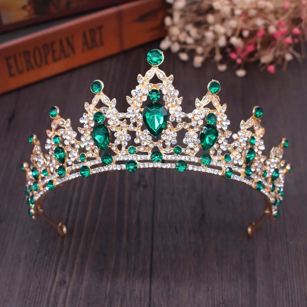 New Fashion Baroque Luxury Crystal AB Bridal Crown Tiara Light Gold Color Diadem Tiaras for Women Bride Wedding Hair Accessories