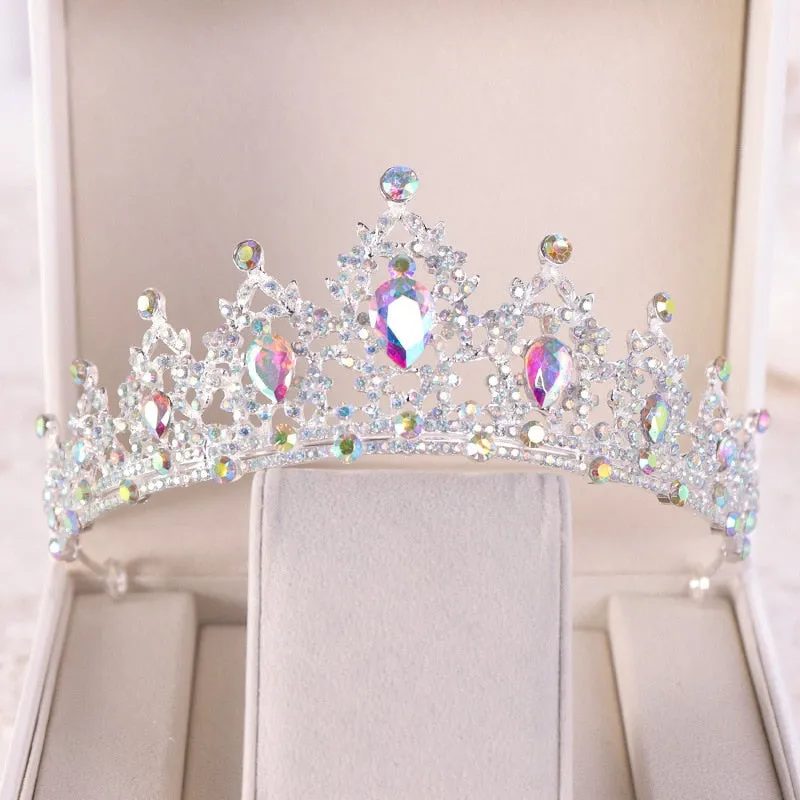 New Fashion Baroque Luxury Crystal AB Bridal Crown Tiara Light Gold Color Diadem Tiaras for Women Bride Wedding Hair Accessories