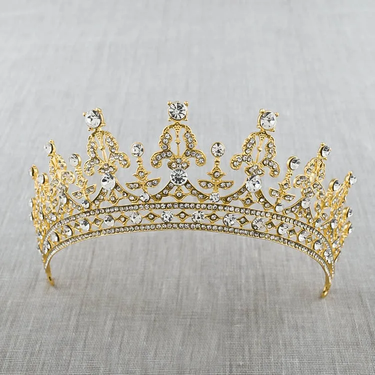 New Fashion Baroque Luxury Crystal AB Bridal Crown Tiara Light Gold Color Diadem Tiaras for Women Bride Wedding Hair Accessories