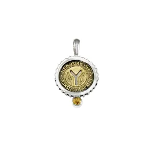 November NYC Authentic Subway Token Citrine Sterling Silver Charm Necklace