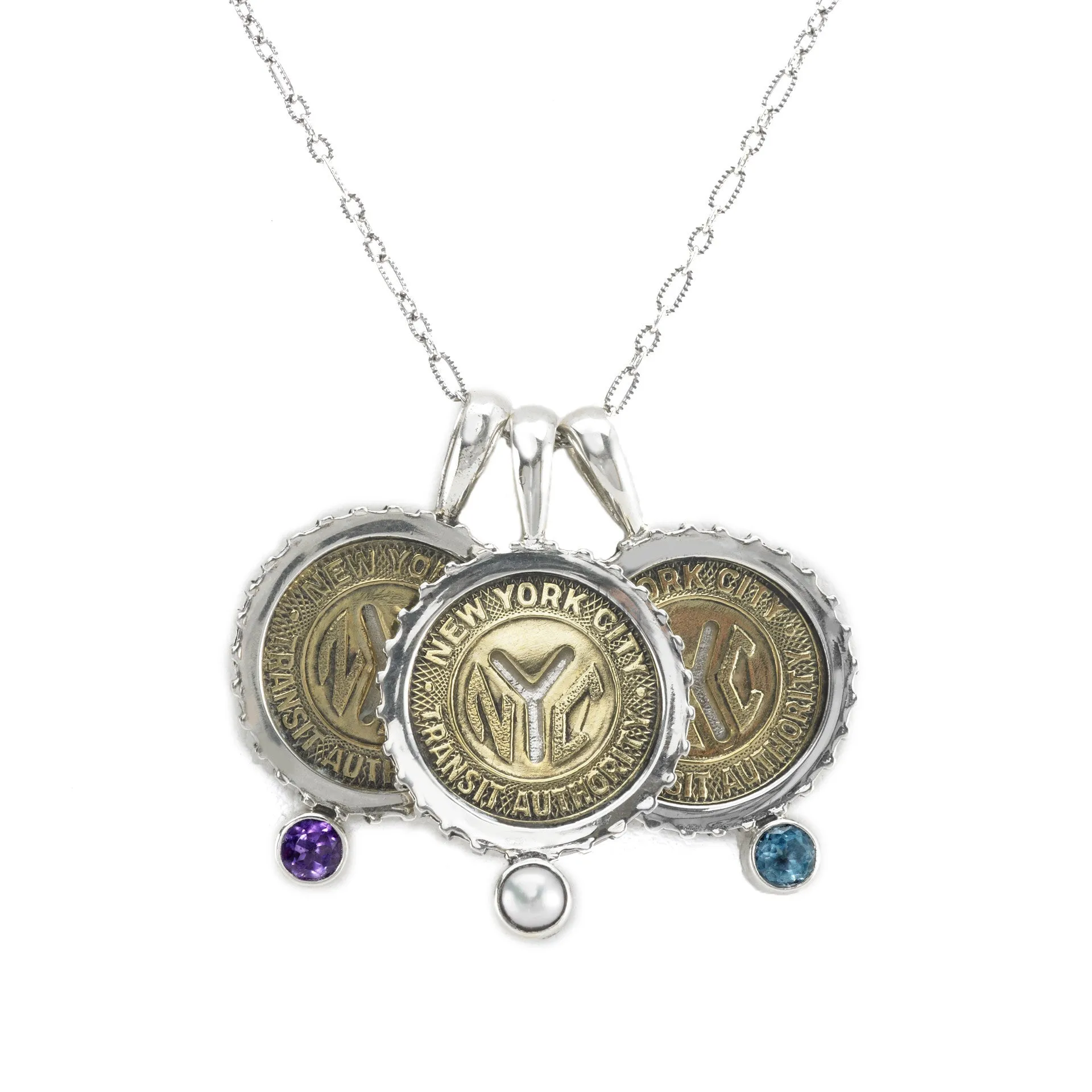 November NYC Authentic Subway Token Citrine Sterling Silver Charm Necklace