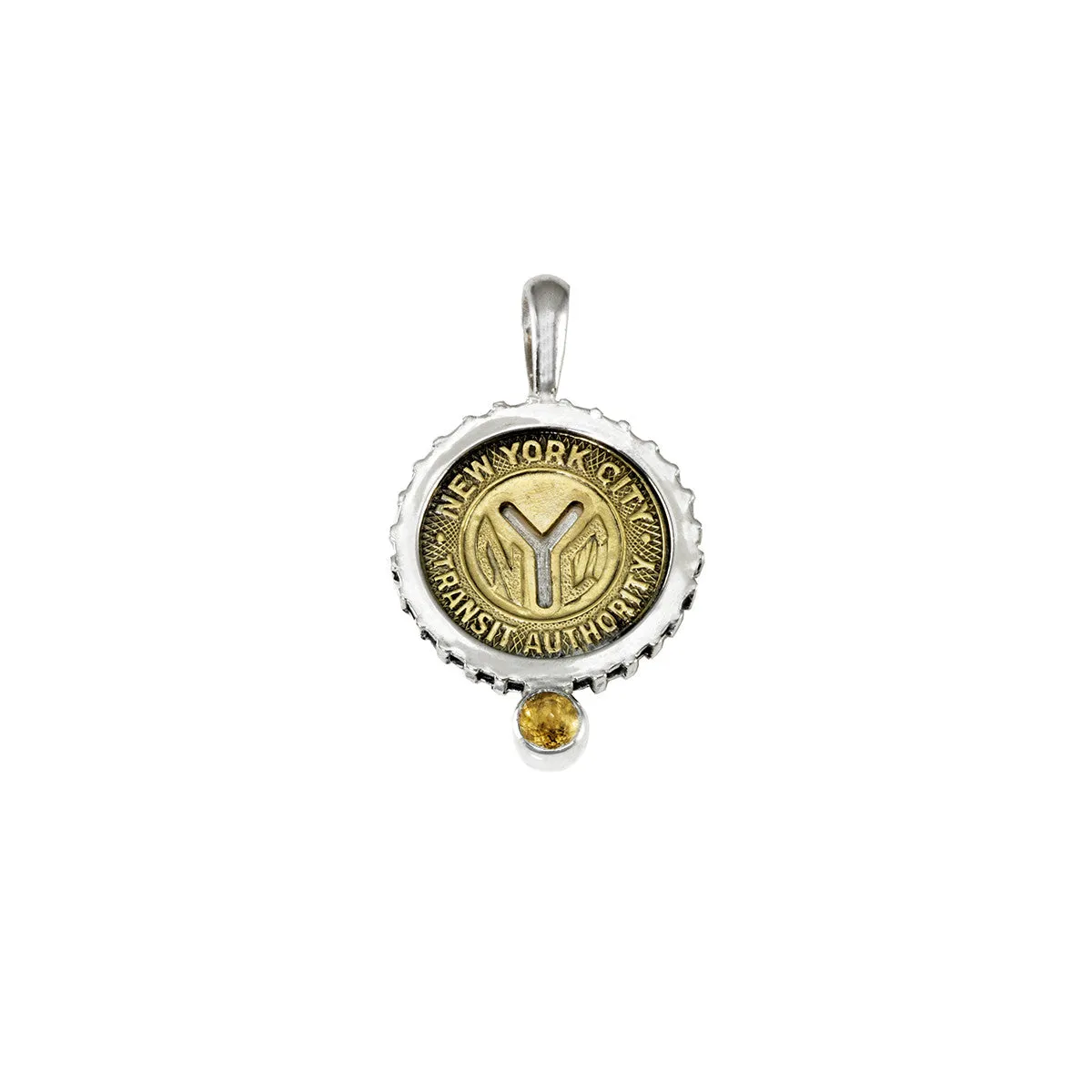 November NYC Authentic Subway Token Citrine Sterling Silver Charm Necklace