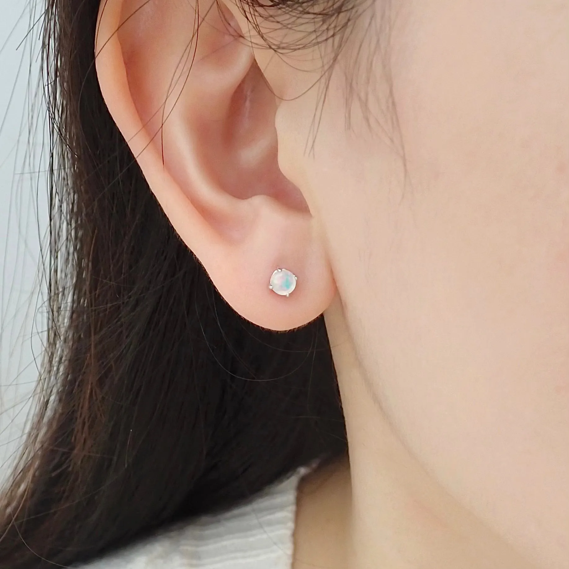 Opal Barbell Earrings 925 Silver