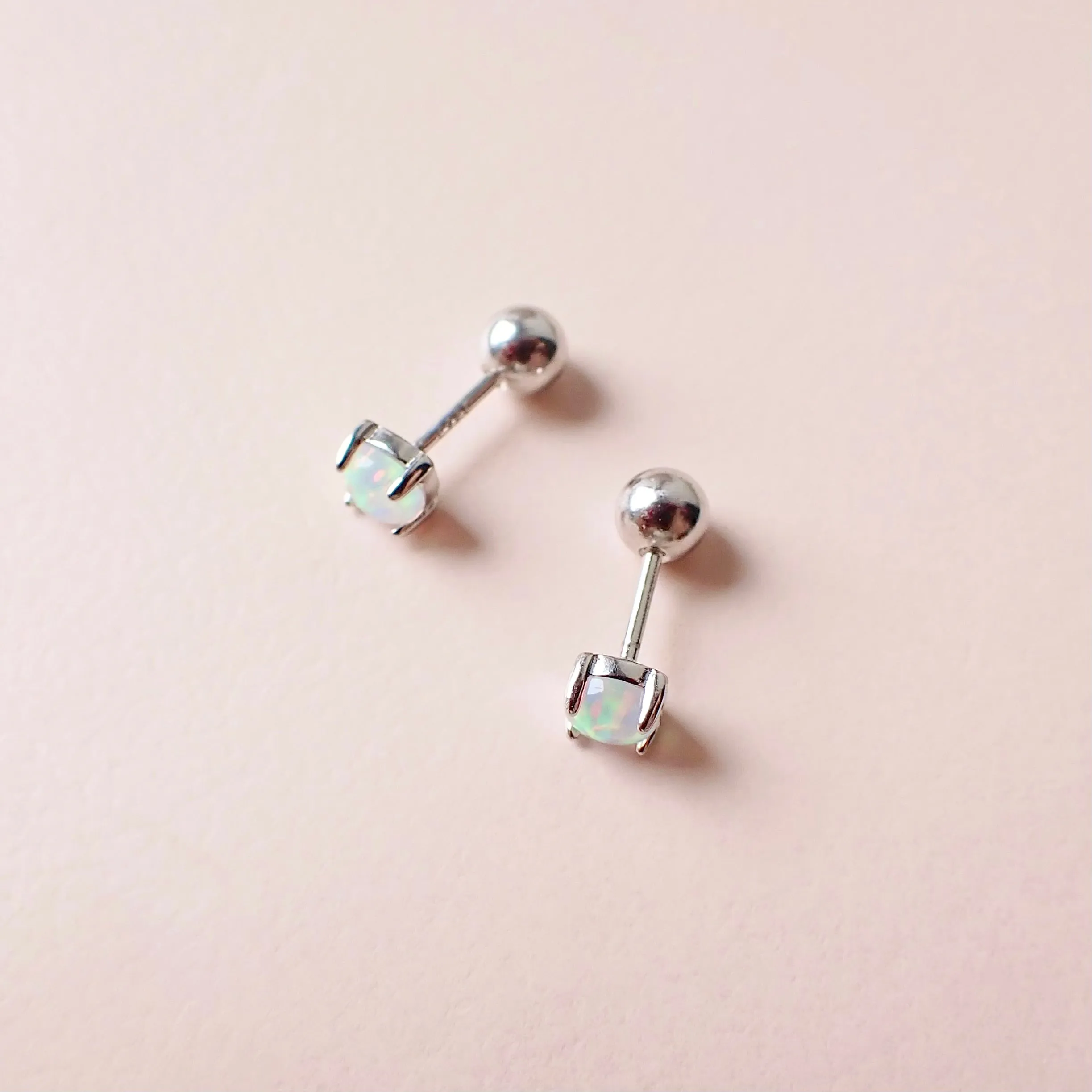 Opal Barbell Earrings 925 Silver