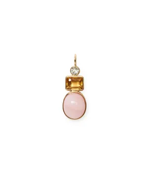 Oval Column 14k Gold Necklace Charm in Green Amethyst, Citrine & Pink Opal Cabochon
