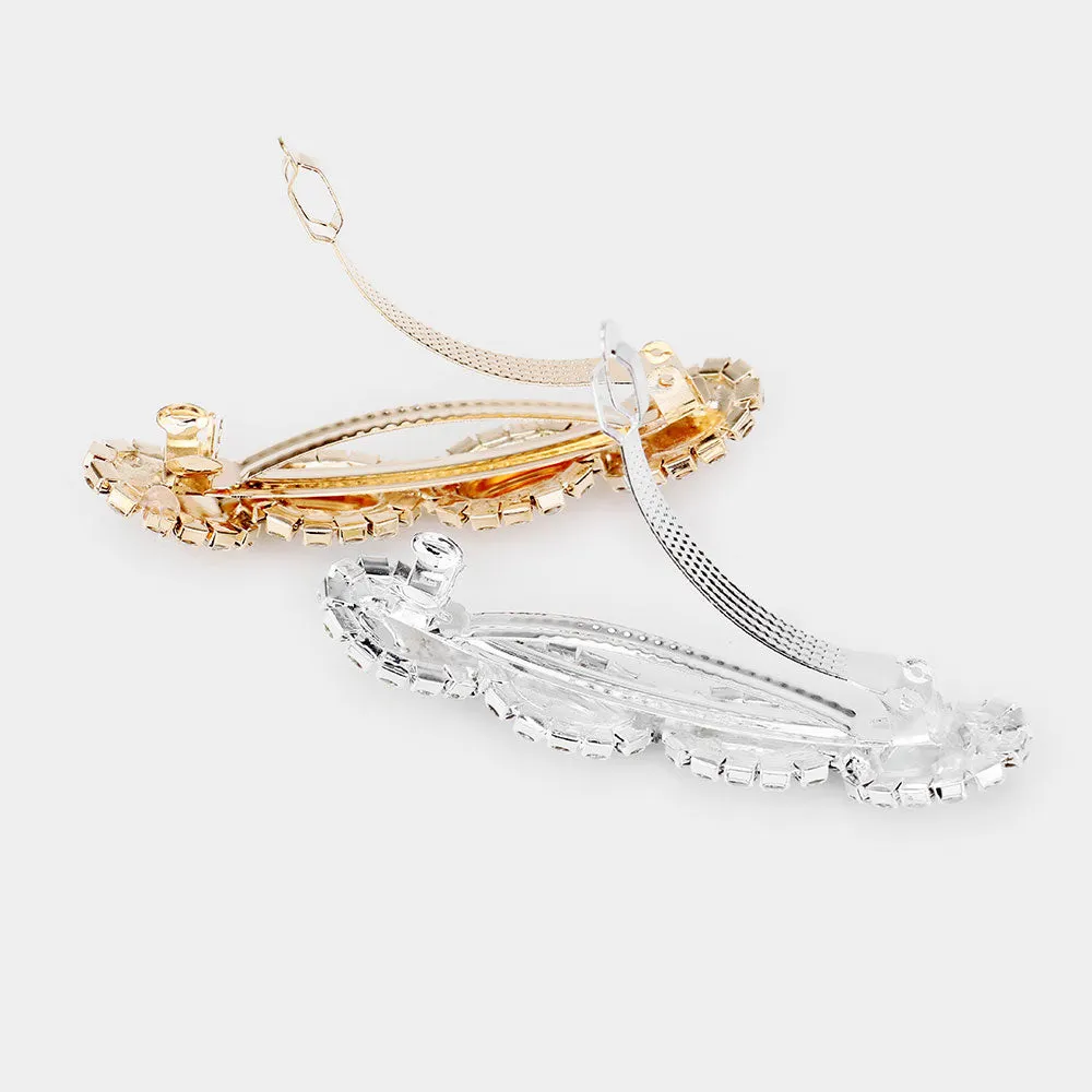 Oval Pearl Detail Rhinestone Trim Hair Barrette Silver or Gold