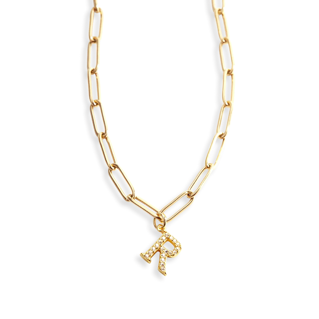 Paperclip Pave Initial Necklace