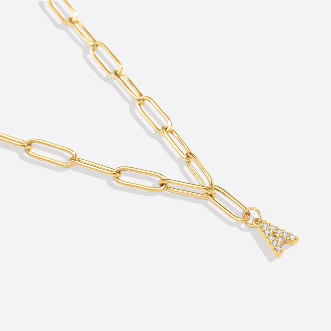 Paperclip Pave Initial Necklace