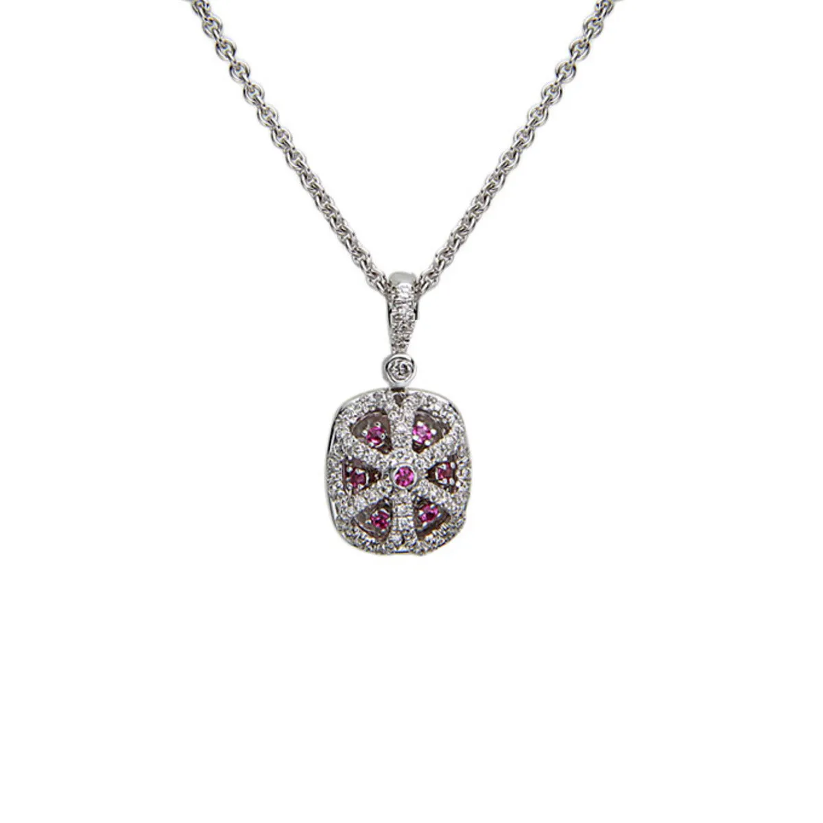 Pastel Diamond Double Halo Cushion Reversible Necklace