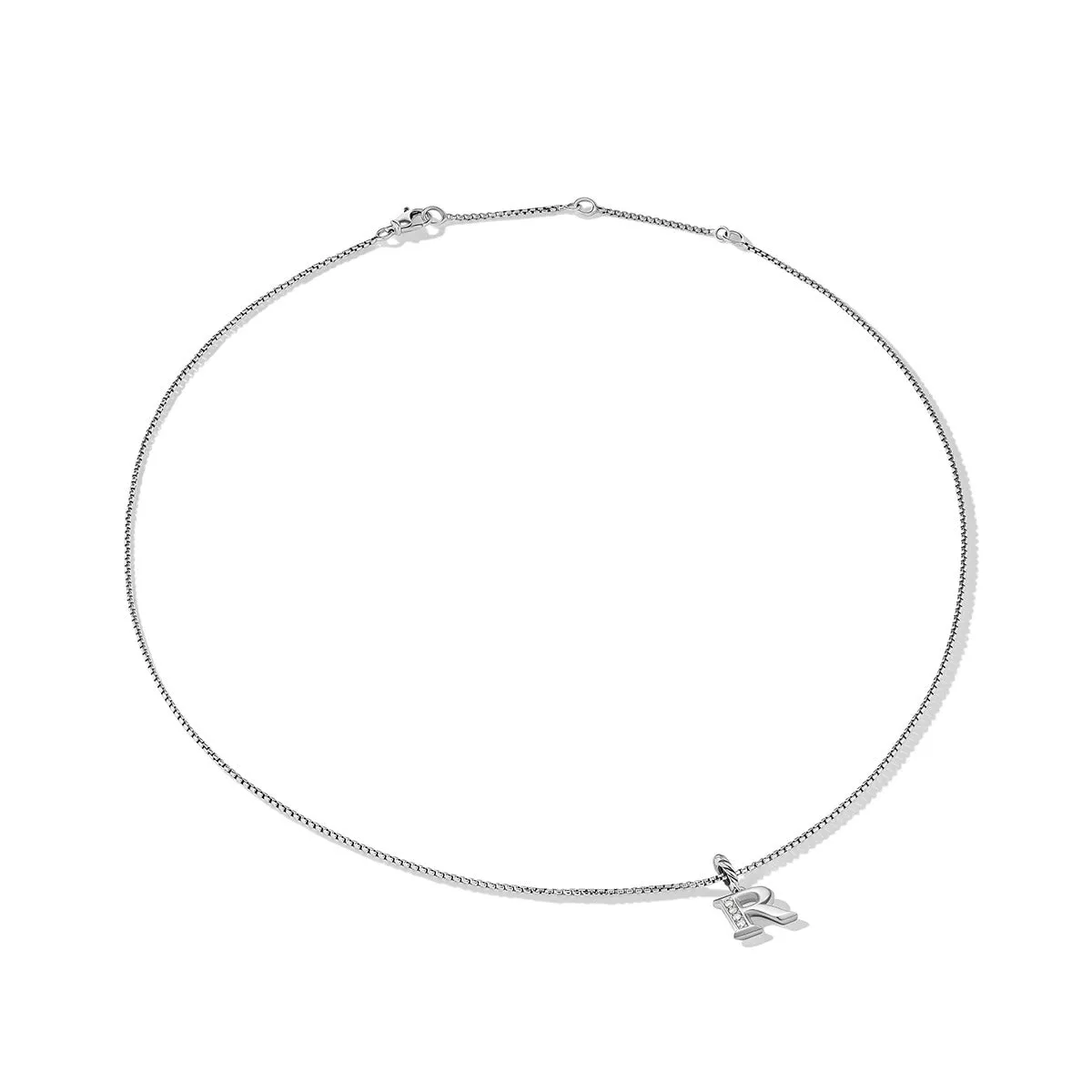 Pave Initial Pendant Necklace in Sterling Silver with Diamond R