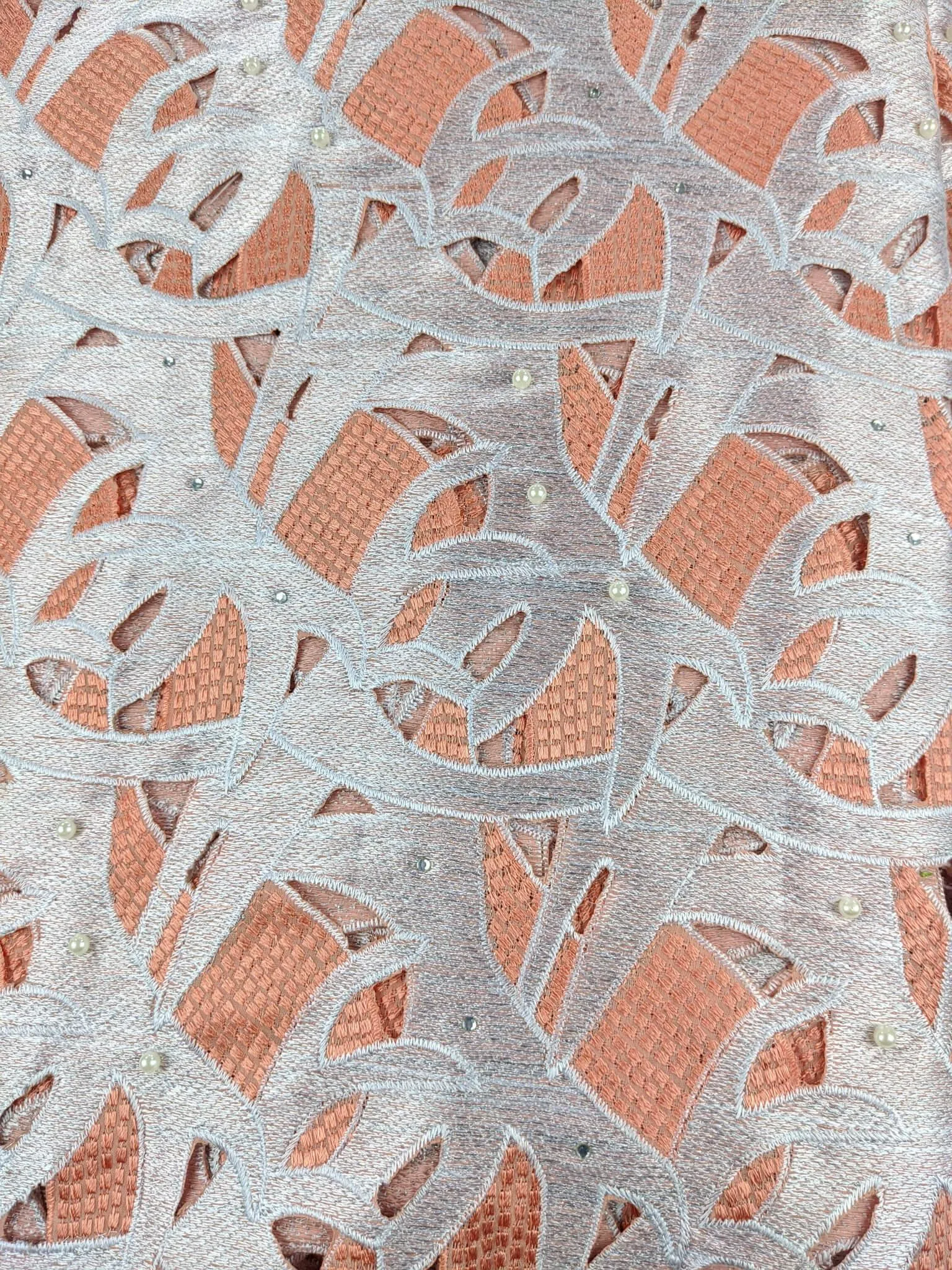 Peach & Silver Unique Cotton Lace