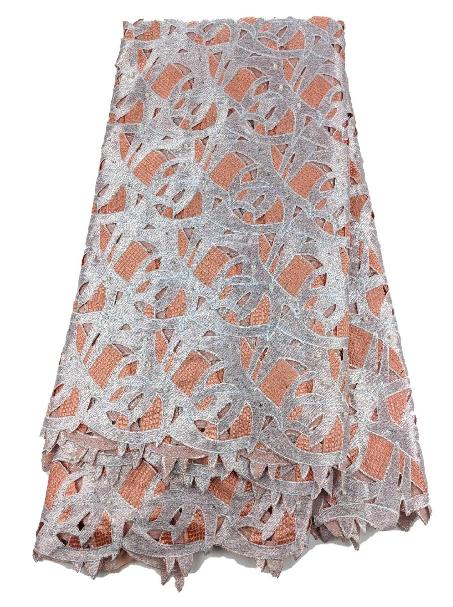 Peach & Silver Unique Cotton Lace