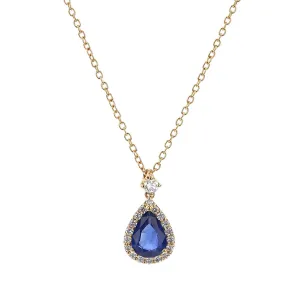 Pear Shape Sapphire and Diamond Halo Necklace