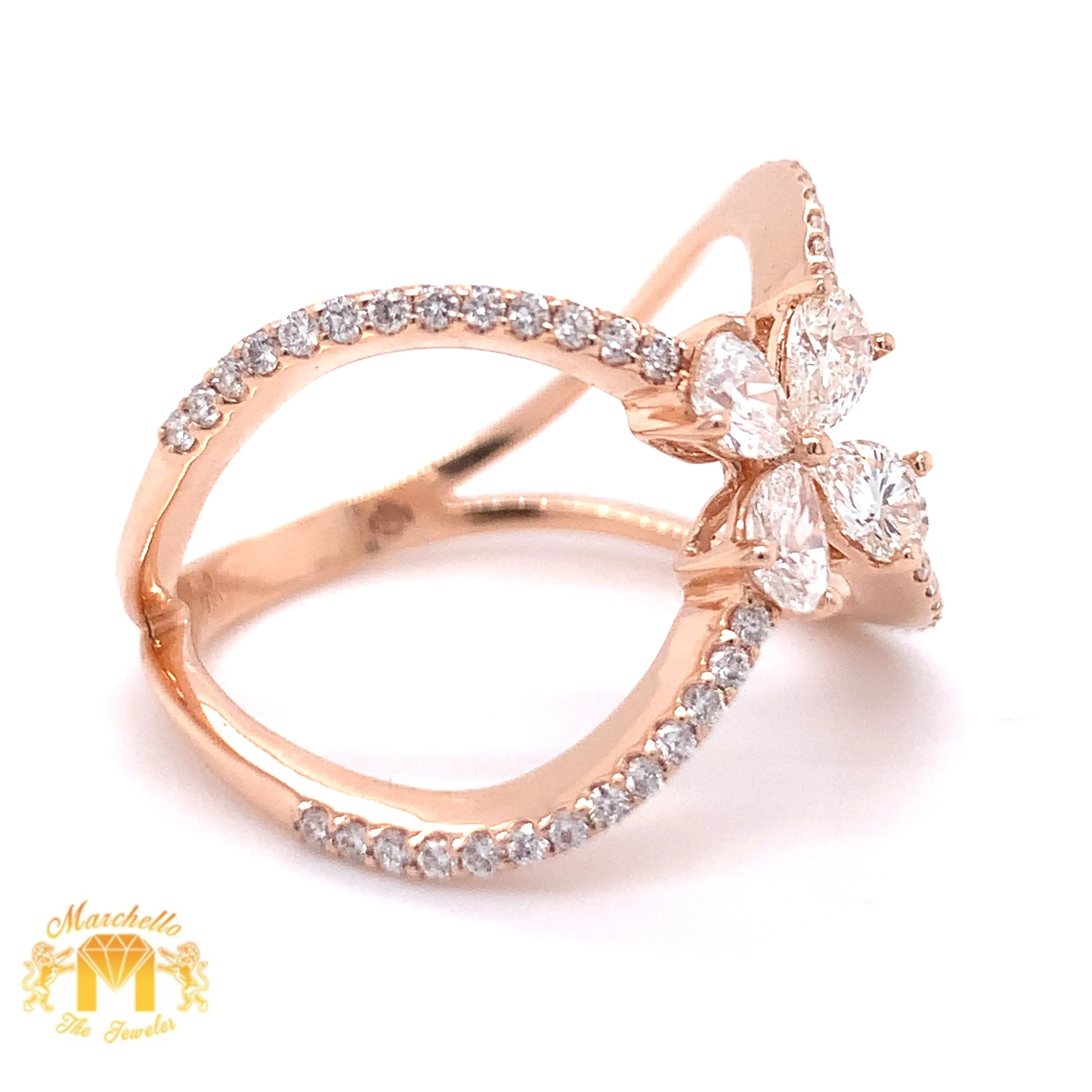Pear-shaped and Round  Diamond and 18k Gold Criss Cross Cocktail Ring