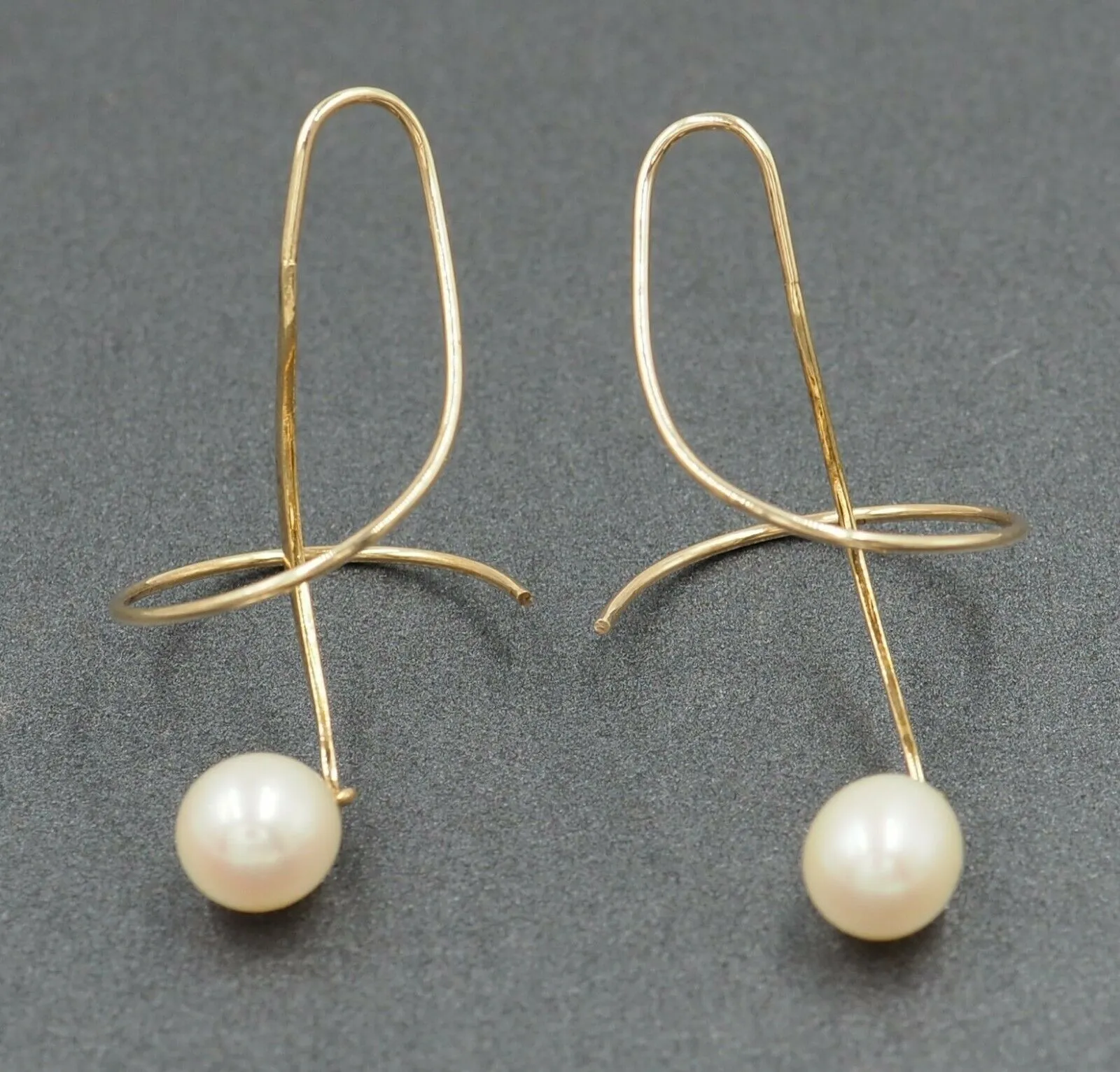 Pearl  9ct Yellow Gold Shepherd Hook Drop Earrings