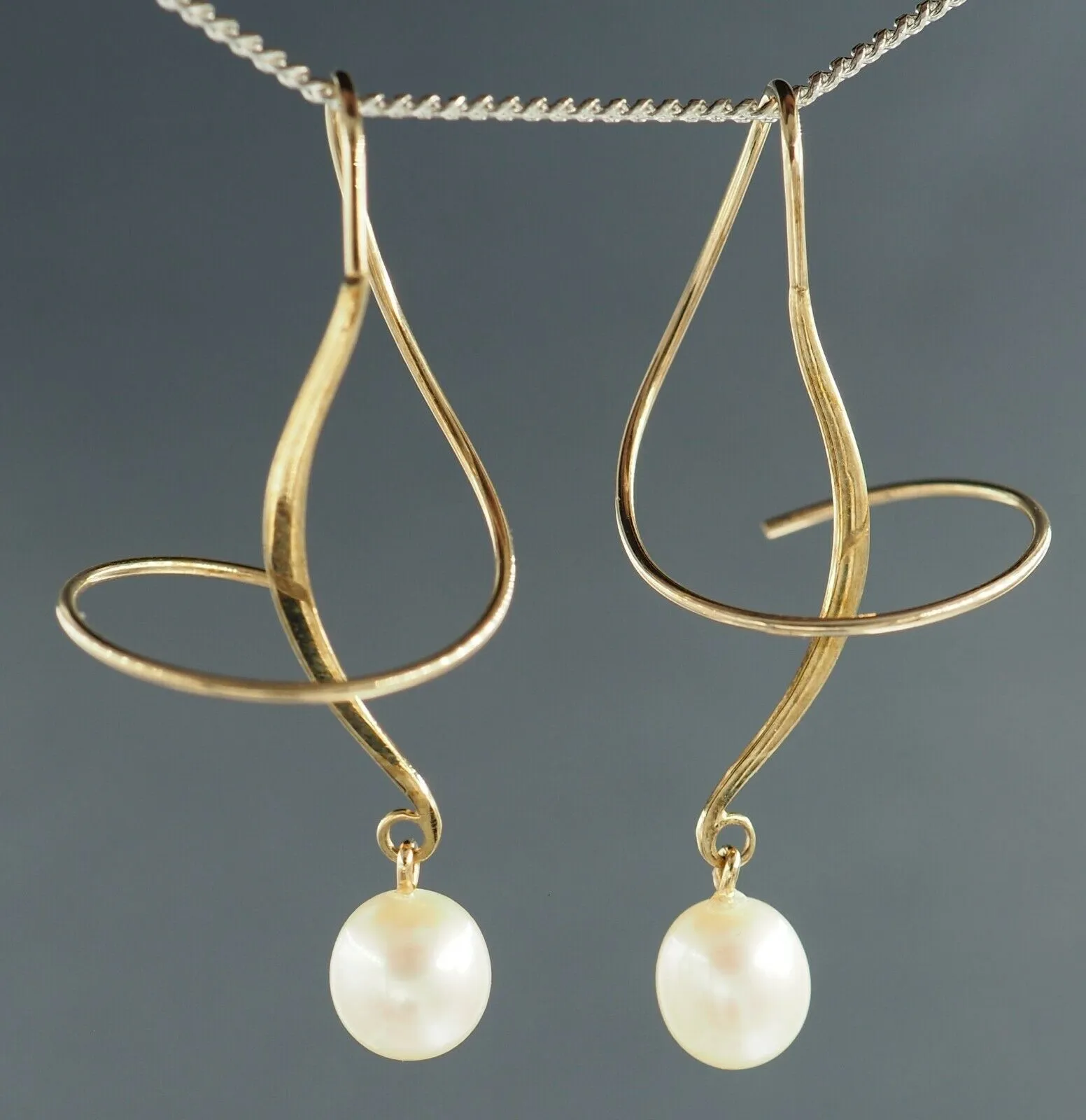 Pearl  9ct Yellow Gold Shepherd Hook Drop Earrings