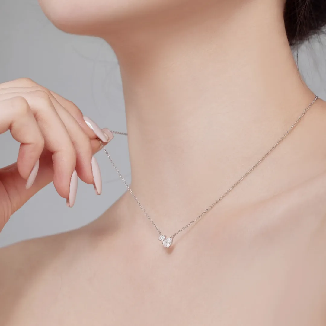 Petite Pear & Round Cut Toi Et Moi Pendant Necklace