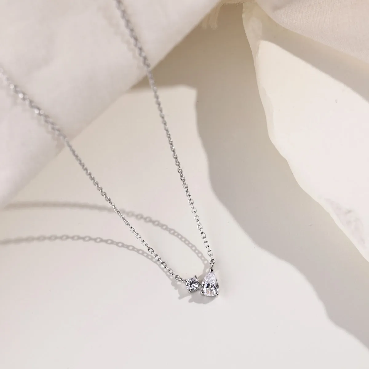 Petite Pear & Round Cut Toi Et Moi Pendant Necklace