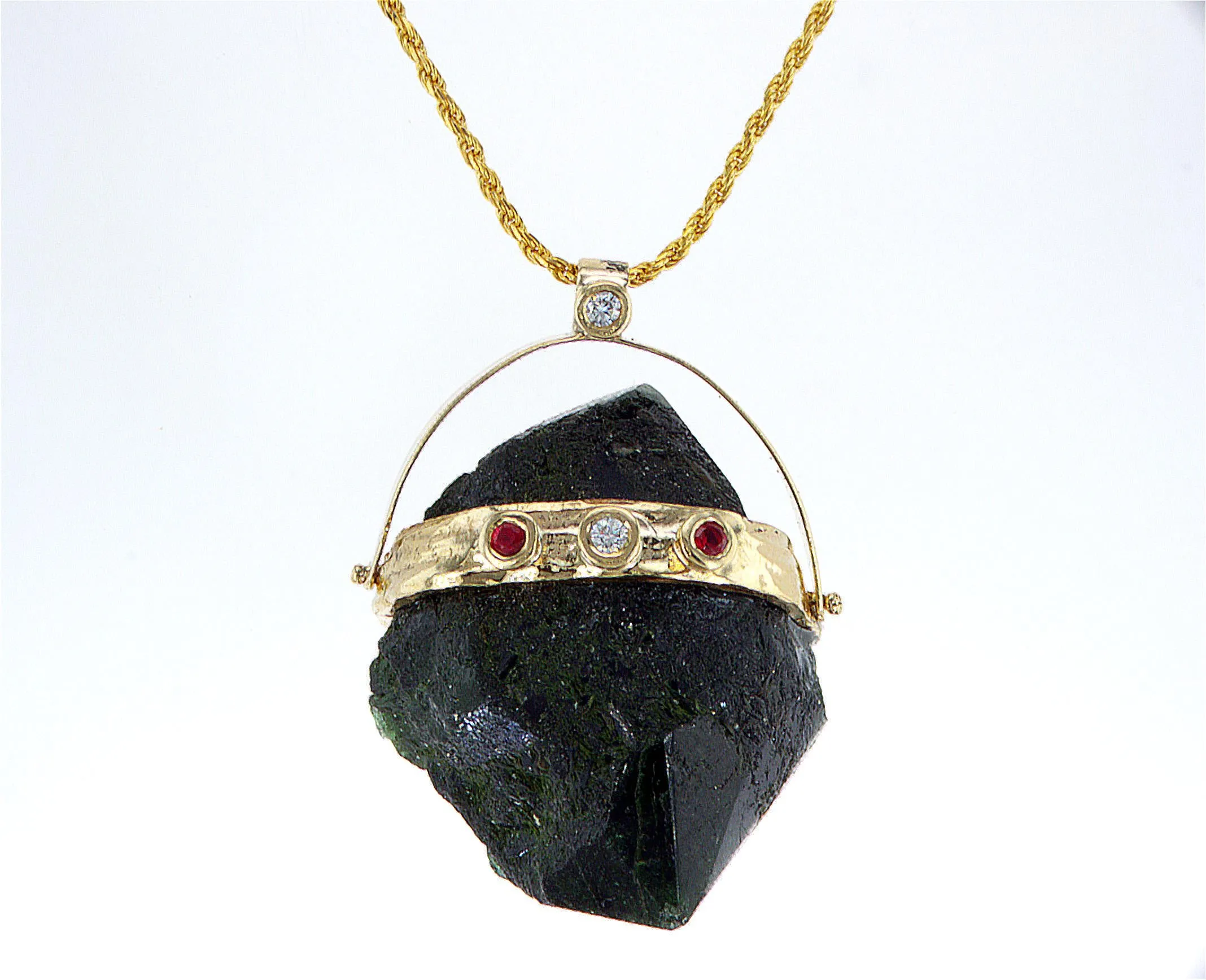 Raw Emerald 14K gold pendant