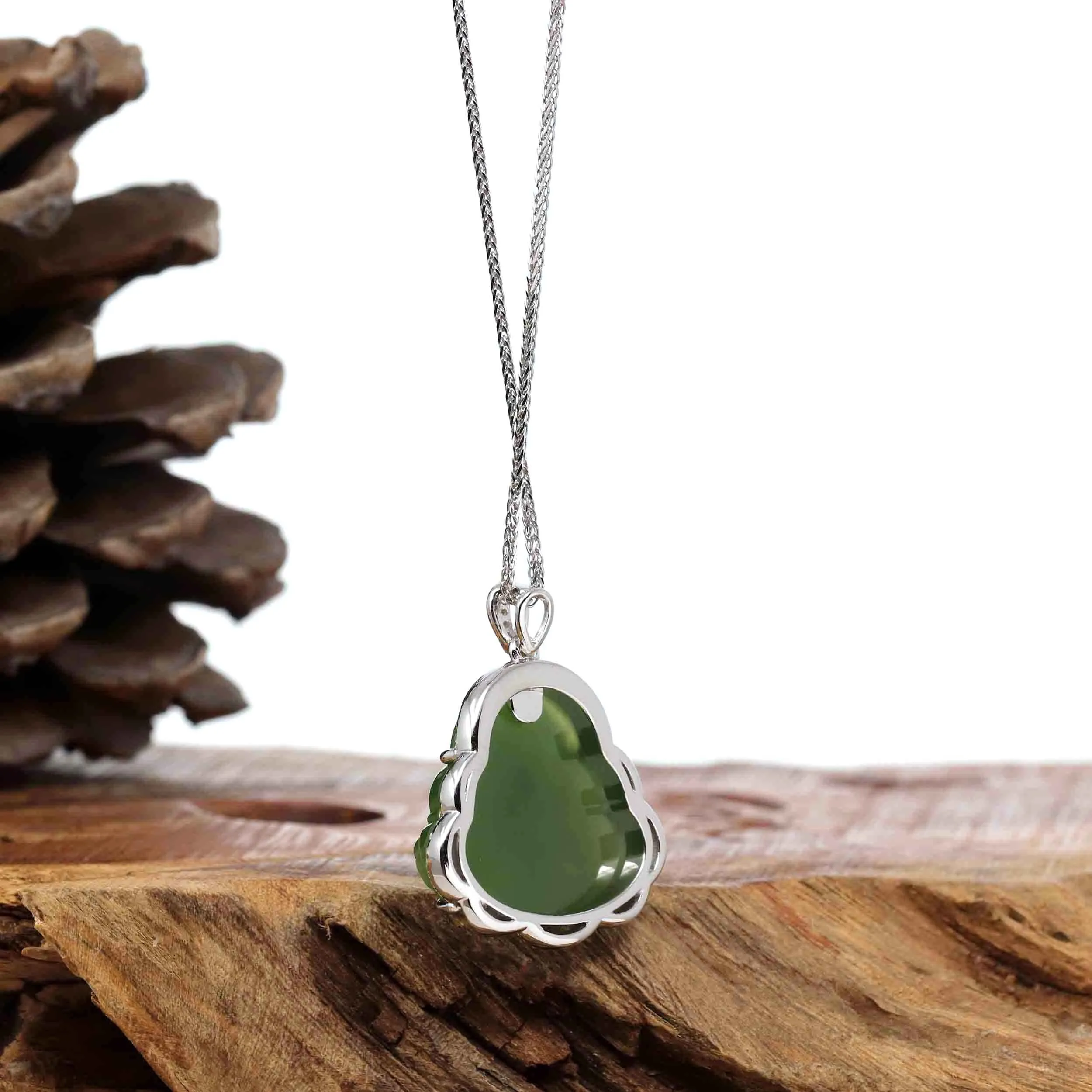 RealJade® Co. Sterling Silver Genuine Nephrite Green Jade Small Buddha Pendant Necklace