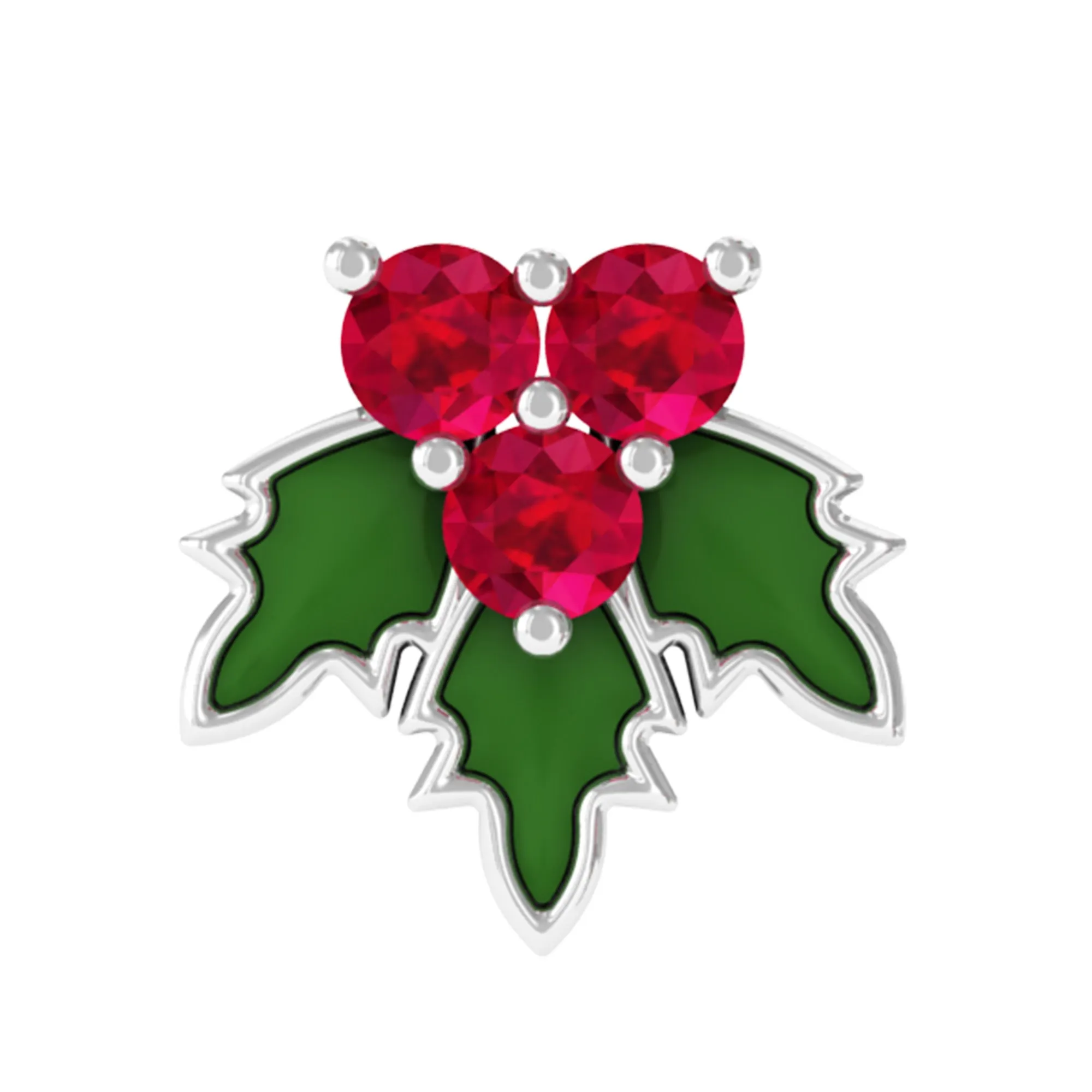 Red Christmas Ruby Holy Earring with Green Enamel