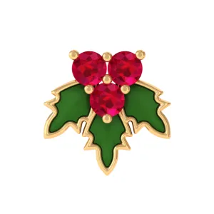 Red Christmas Ruby Holy Earring with Green Enamel