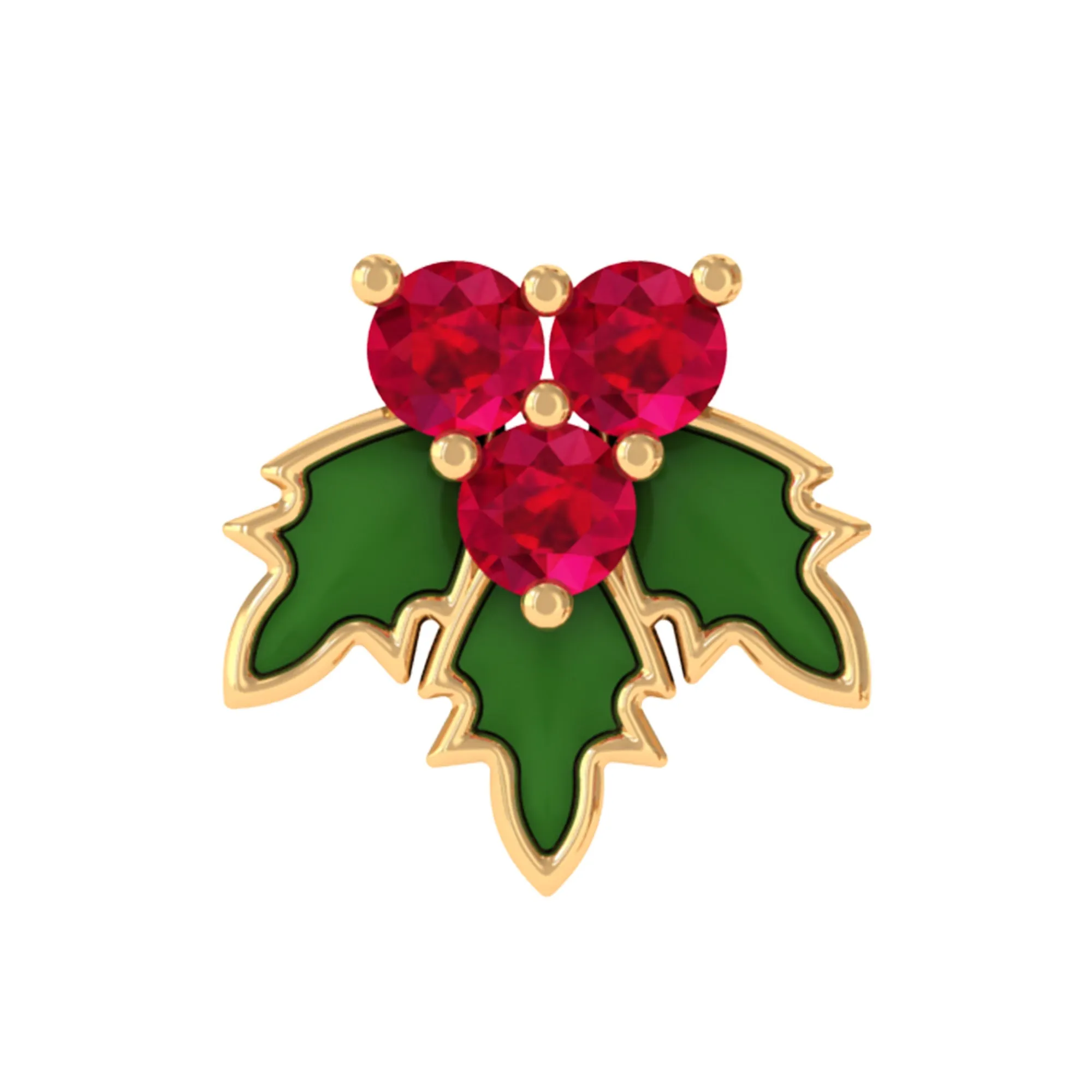 Red Christmas Ruby Holy Earring with Green Enamel