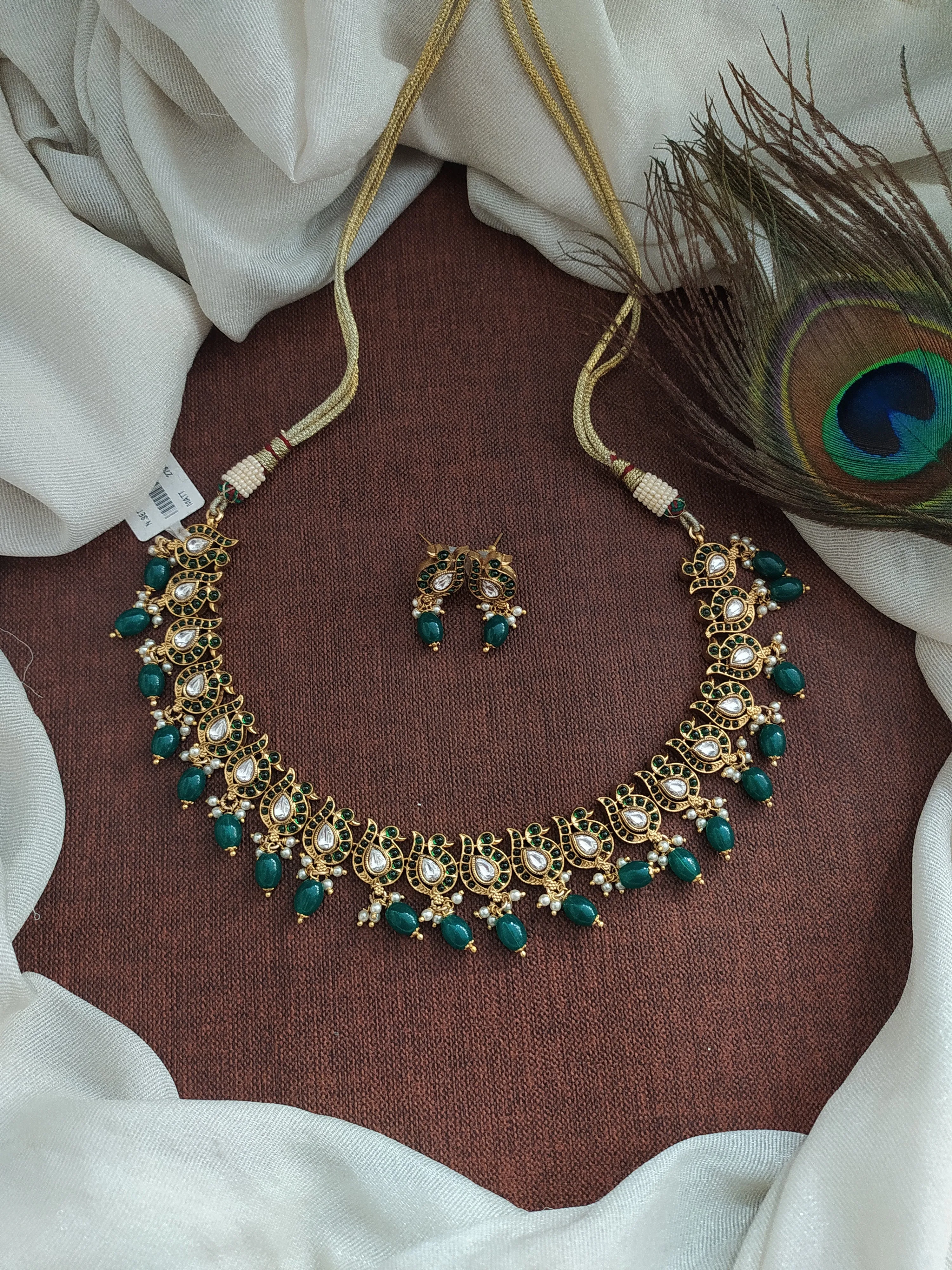 Regal Radiance Antique Peacock-Designed Emerald Necklace Set