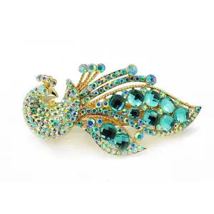 Rhinestone Gold Finish Peacock Hair Barrette