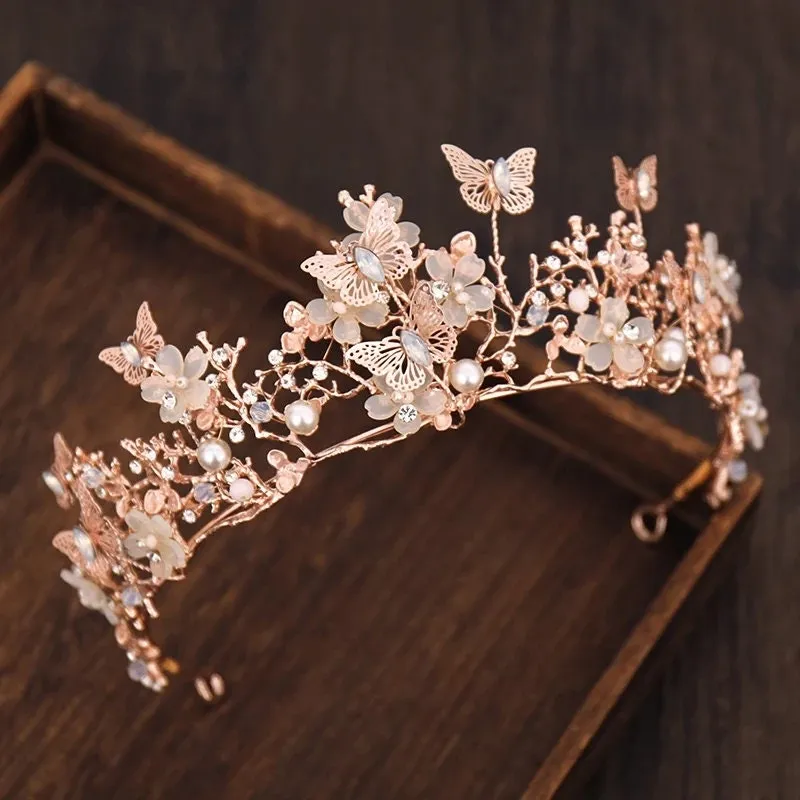Rose Gold Butterfly Princess Tiara Detailed  Princess Queen headdress