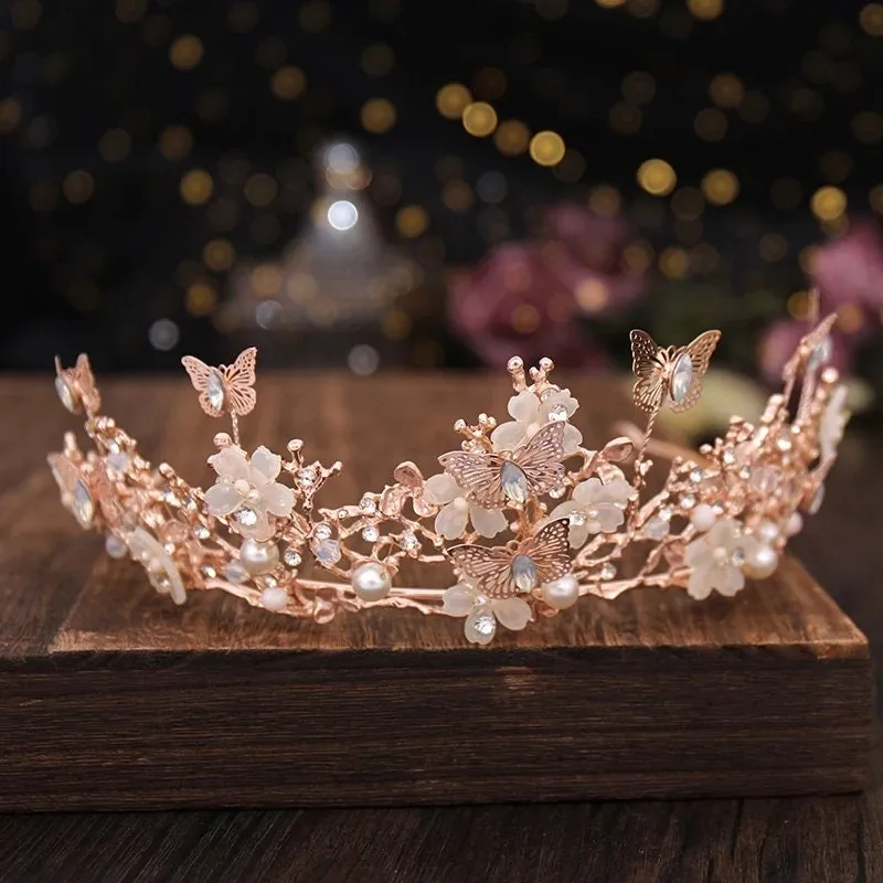 Rose Gold Butterfly Princess Tiara Detailed  Princess Queen headdress