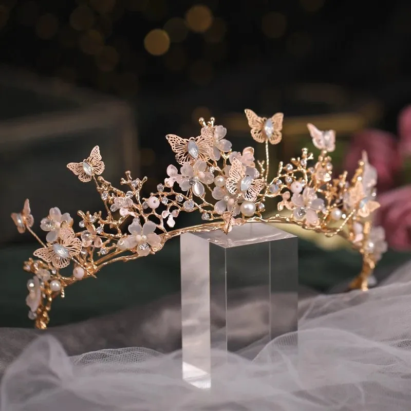 Rose Gold Butterfly Princess Tiara Detailed  Princess Queen headdress