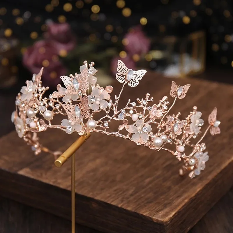 Rose Gold Butterfly Princess Tiara Detailed  Princess Queen headdress