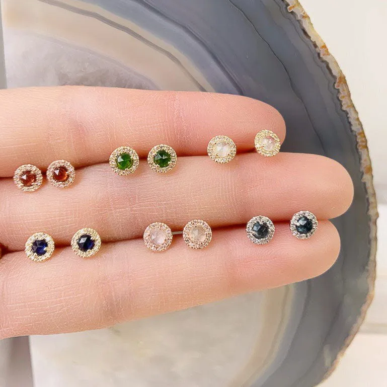 Rosie 3.0mm Rainbow Moonstone & Diamond Post Earrings