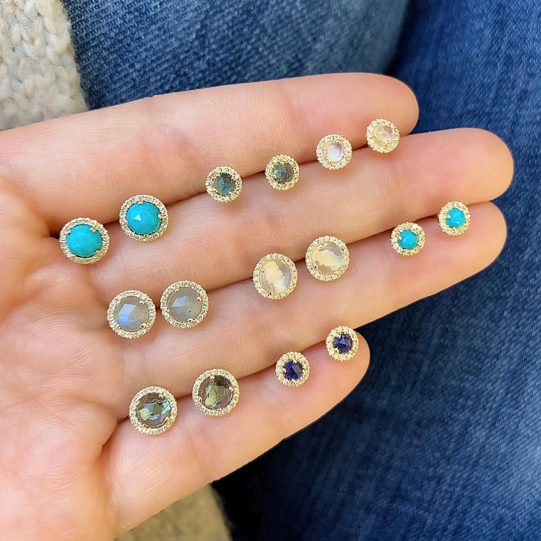 Rosie 3.0mm Rainbow Moonstone & Diamond Post Earrings