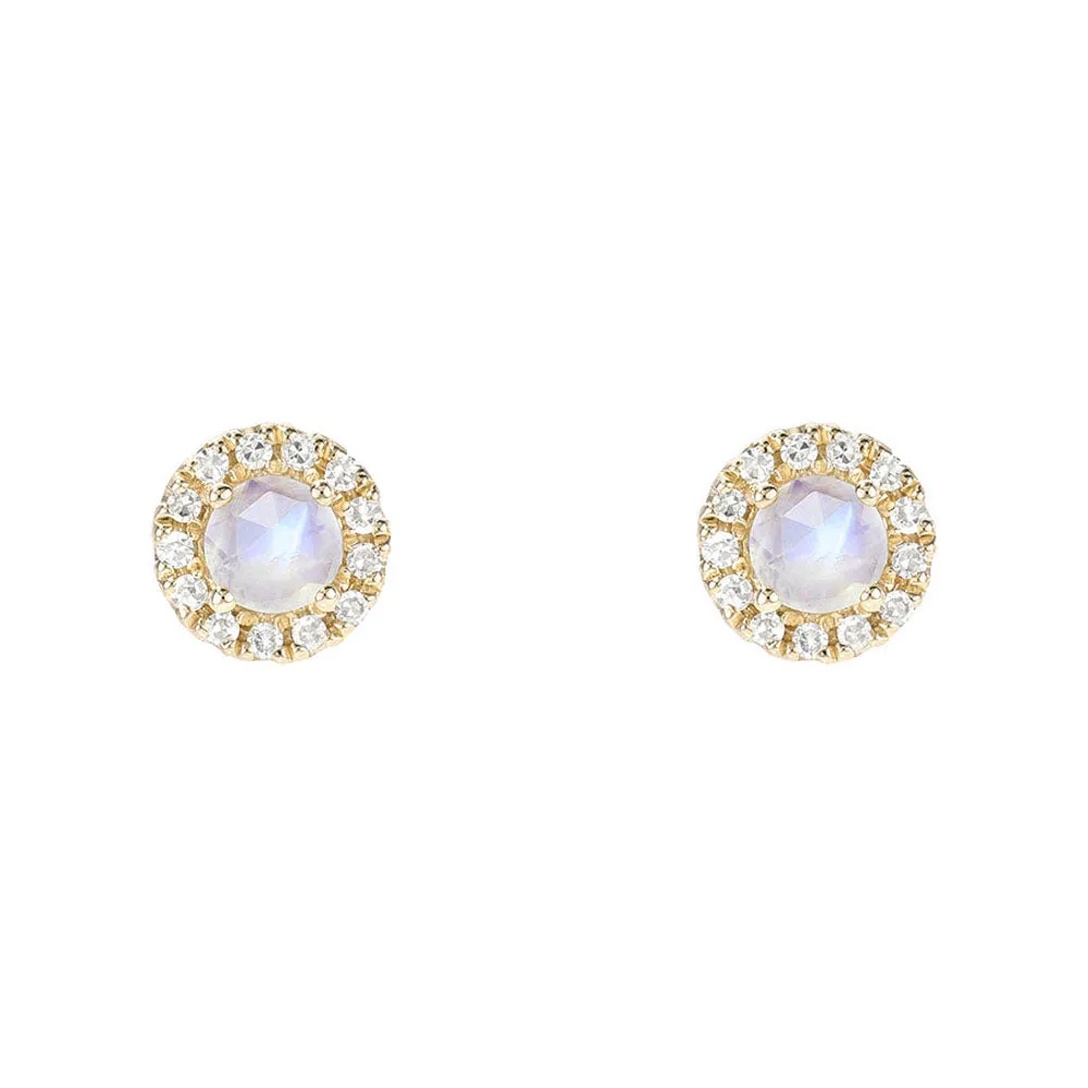 Rosie 3.0mm Rainbow Moonstone & Diamond Post Earrings