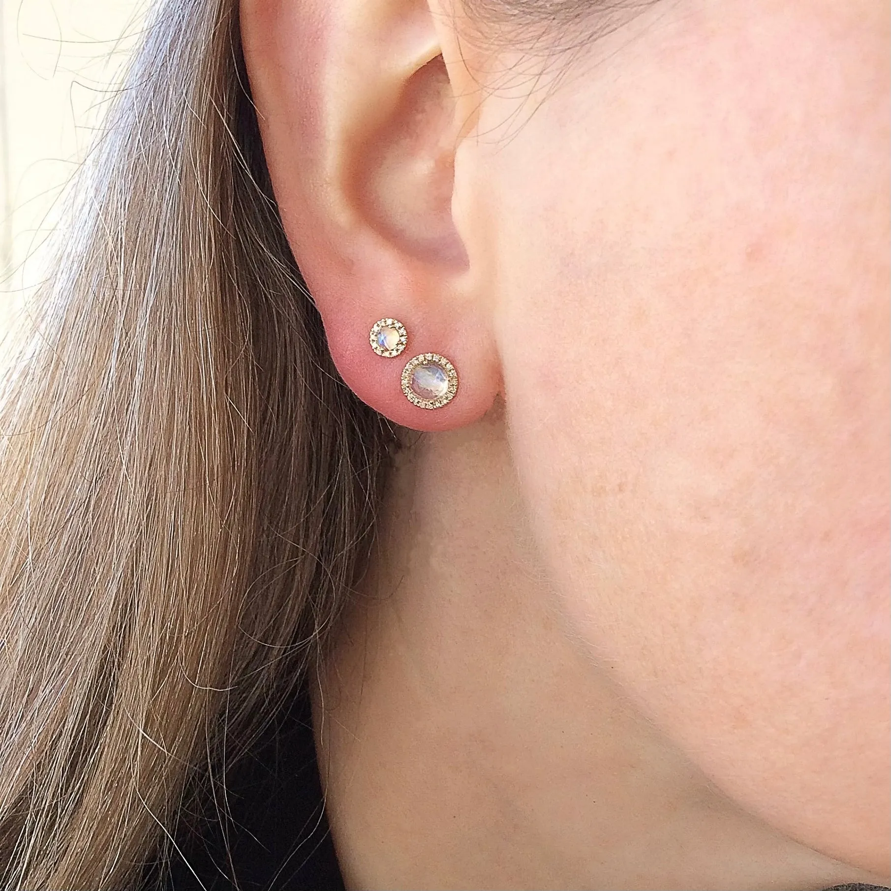 Rosie 3.0mm Rainbow Moonstone & Diamond Post Earrings