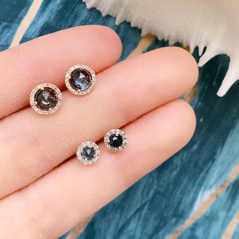 Rosie 3.0mm Rainbow Moonstone & Diamond Post Earrings